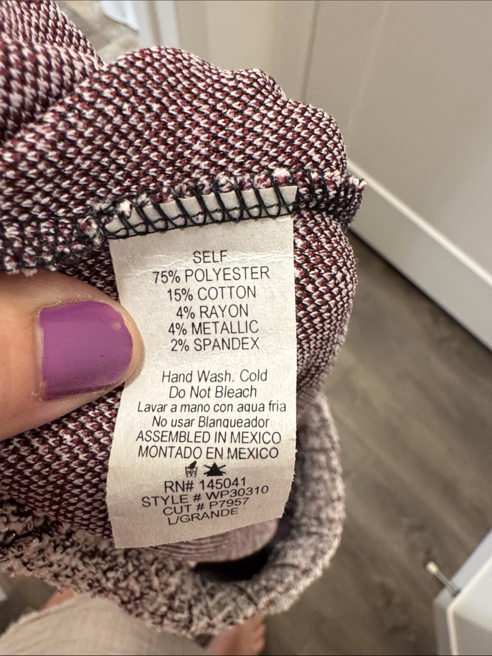 🆕 WinWin Tweed Wide-Leg Pants in Plum, Pink, Black & Cream. L. Inseam 36. NWOT!🔥 - Picture 4 of 5